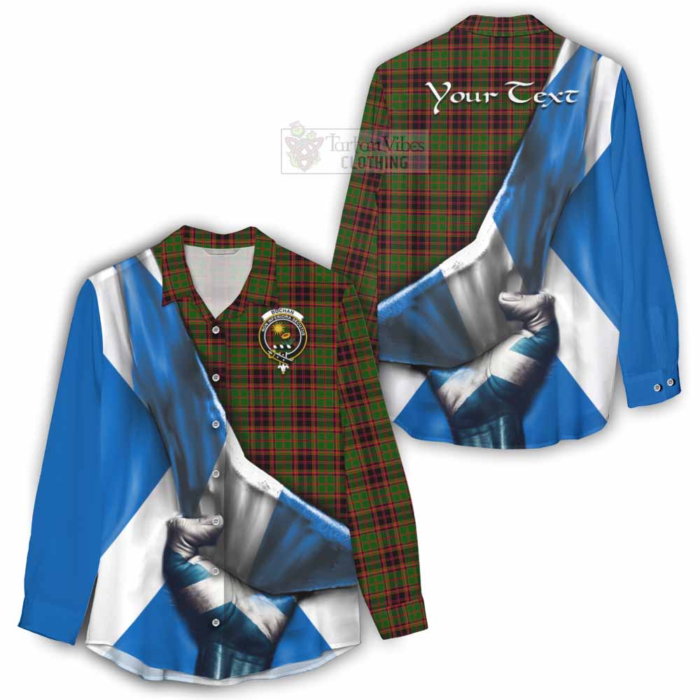 Tartan Vibes Clothing Buchan Tartan Women's Casual Shirt with Family Crest Scotland Patriotic Style