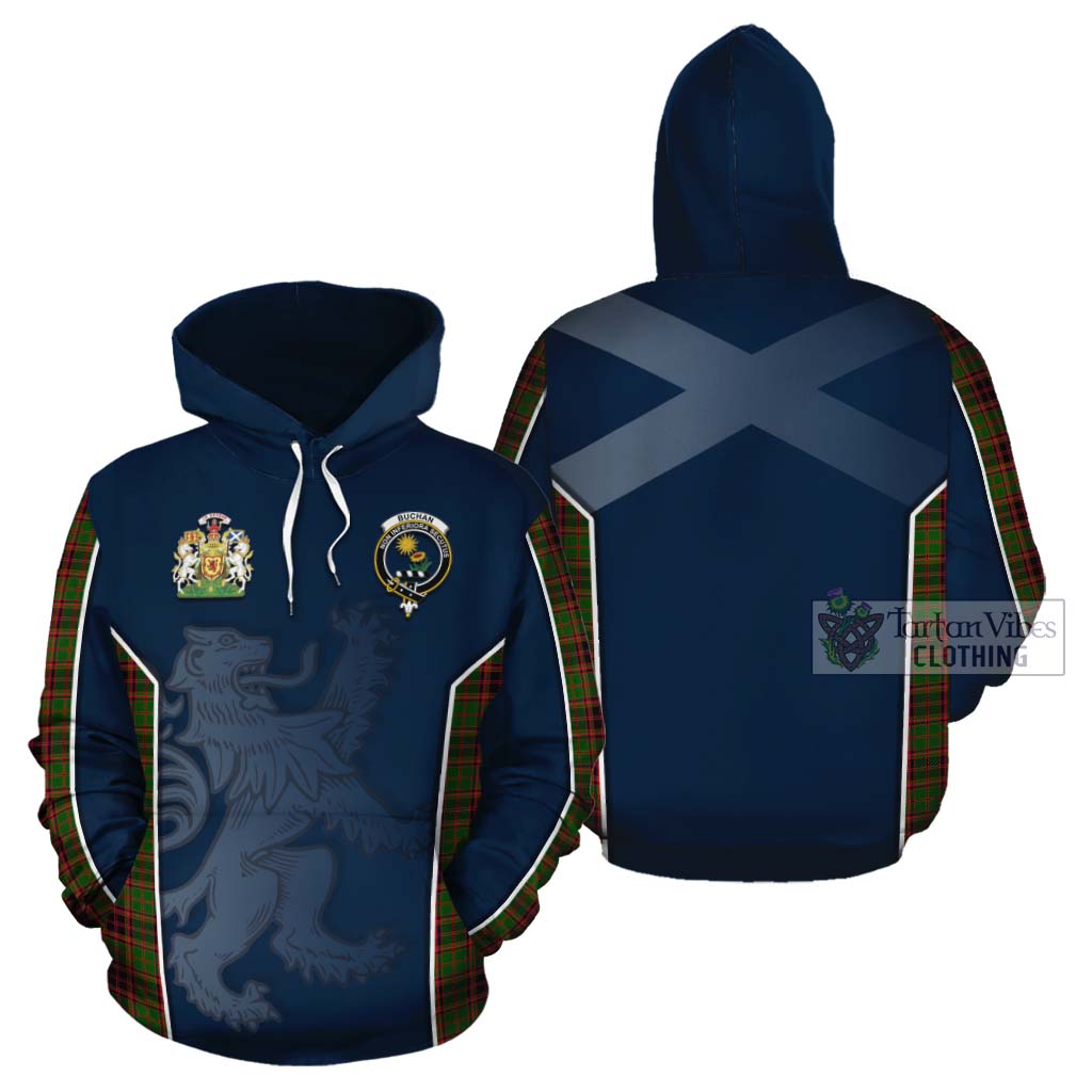 Tartan Vibes Clothing Buchan Tartan Cotton Hoodie with Family Crest and Lion Rampant Vibes Sport Style