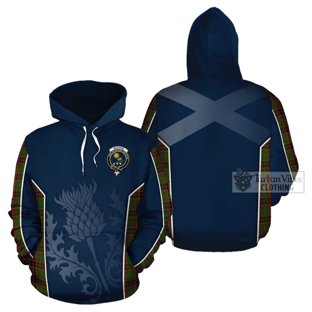 Tartan Vibes Clothing Buchan Tartan Cotton Hoodie with Family Crest and Scottish Thistle Vibes Sport Style