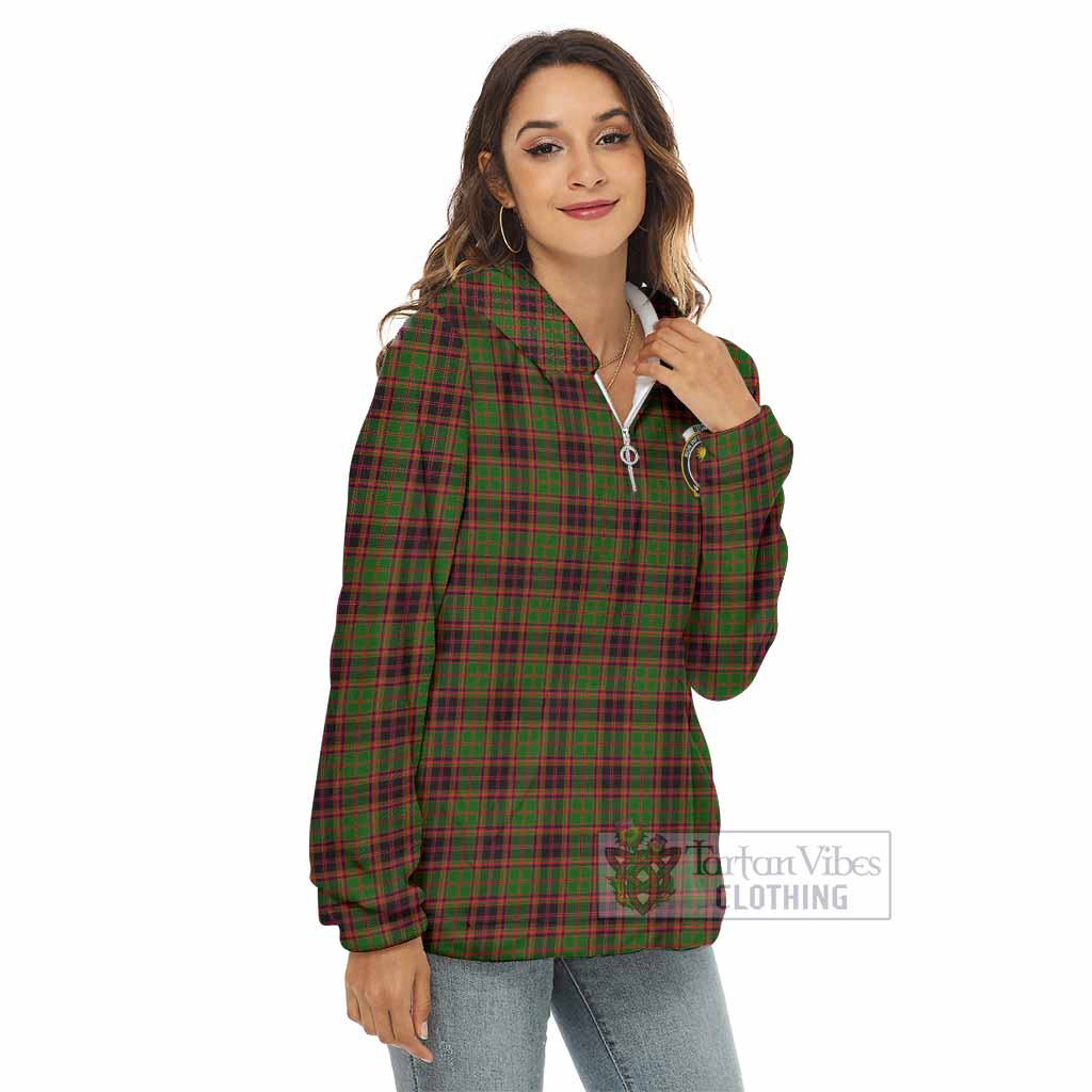 Tartan Vibes Clothing Buchan Tartan Crest Women's Borg  Half Zip Fleece Hoodie