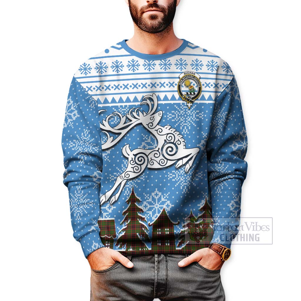 Tartan Vibes Clothing Buchan Clan Christmas Sweatshirt Celtic Reindeer Style