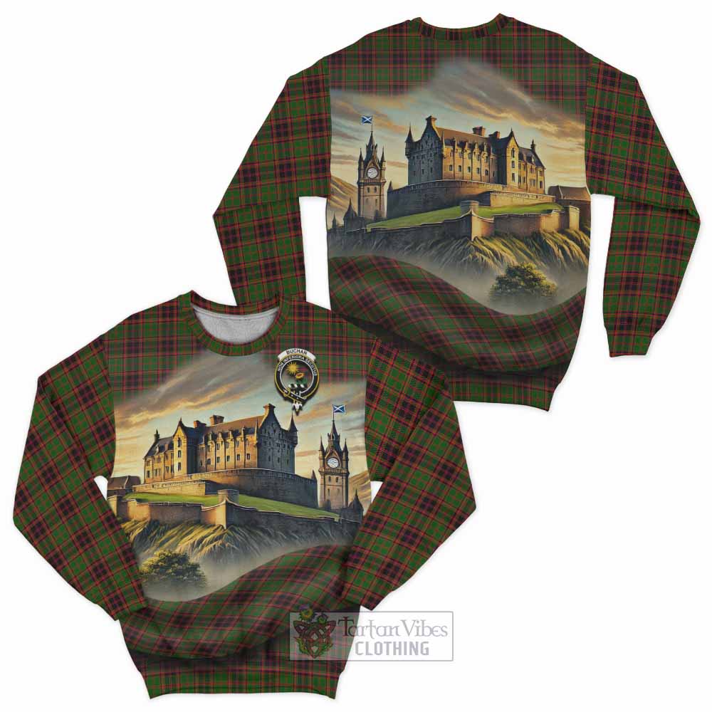Buchan Tartan Family Crest Sweatshirt with Scottish Ancient Castle Style - Tartan Vibes Clothing