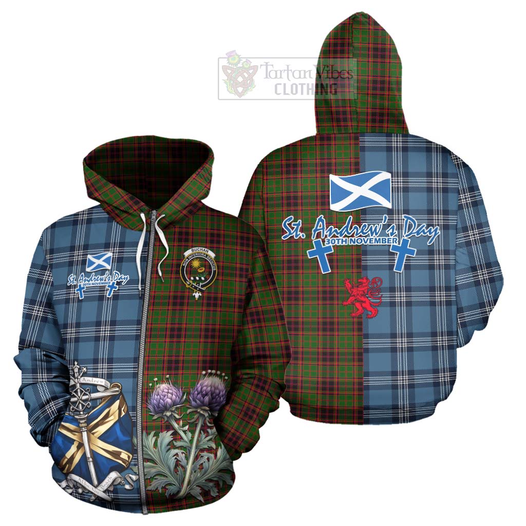 Tartan Vibes Clothing Buchan Tartan Hoodie Happy St. Andrew's Day Half Tartan Style