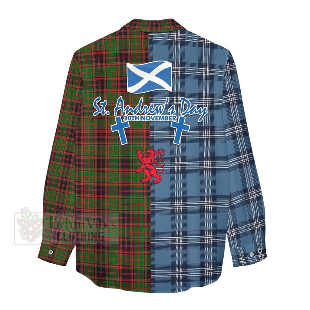 Tartan Vibes Clothing Buchan Tartan Women's Casual Shirt Happy St. Andrew's Day Half Tartan Style