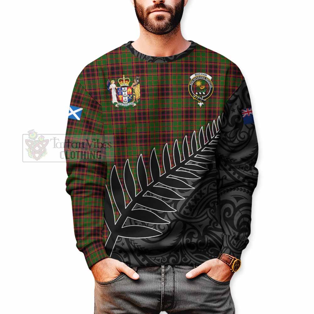 Tartan Vibes Clothing Buchan Crest Tartan Sweatshirt with New Zealand Silver Fern Half Style