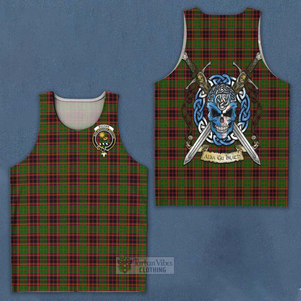 Tartan Vibes Clothing Buchan Tartan Men's Tank Top with Family Crest Celtic Skull Style