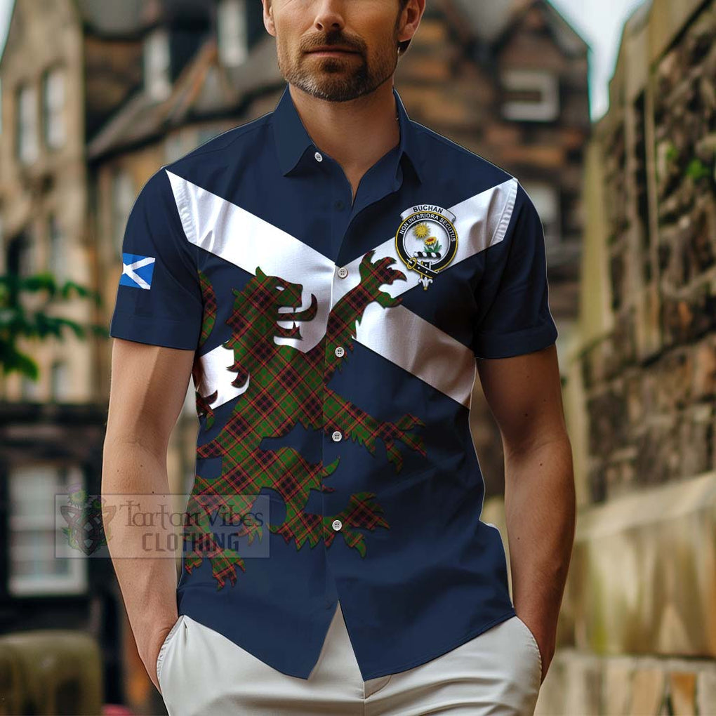 Tartan Vibes Clothing Buchan Tartan Lion Rampant Short Sleeve Button Shirt – Proudly Display Your Heritage with Alba Gu Brath and Clan Name