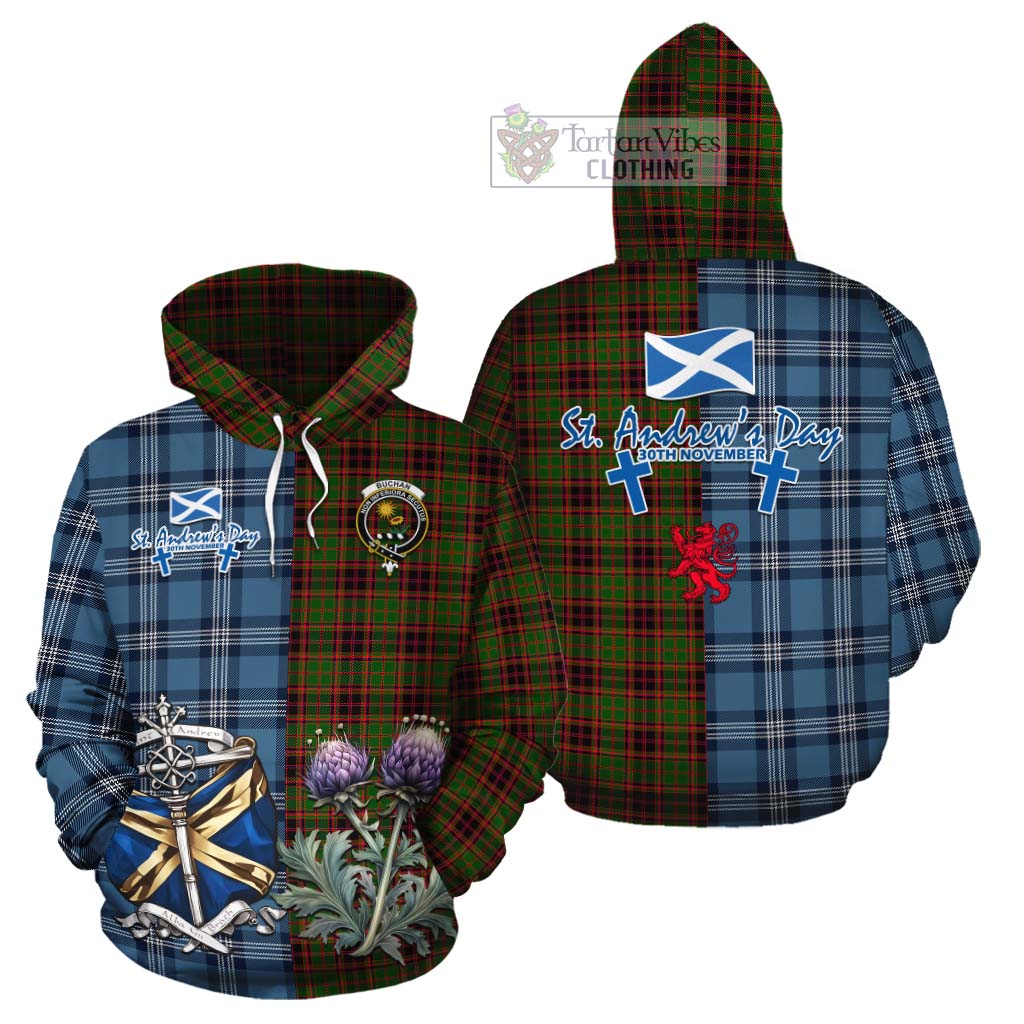 Tartan Vibes Clothing Buchan Tartan Cotton Hoodie Happy St. Andrew's Day Half Tartan Style