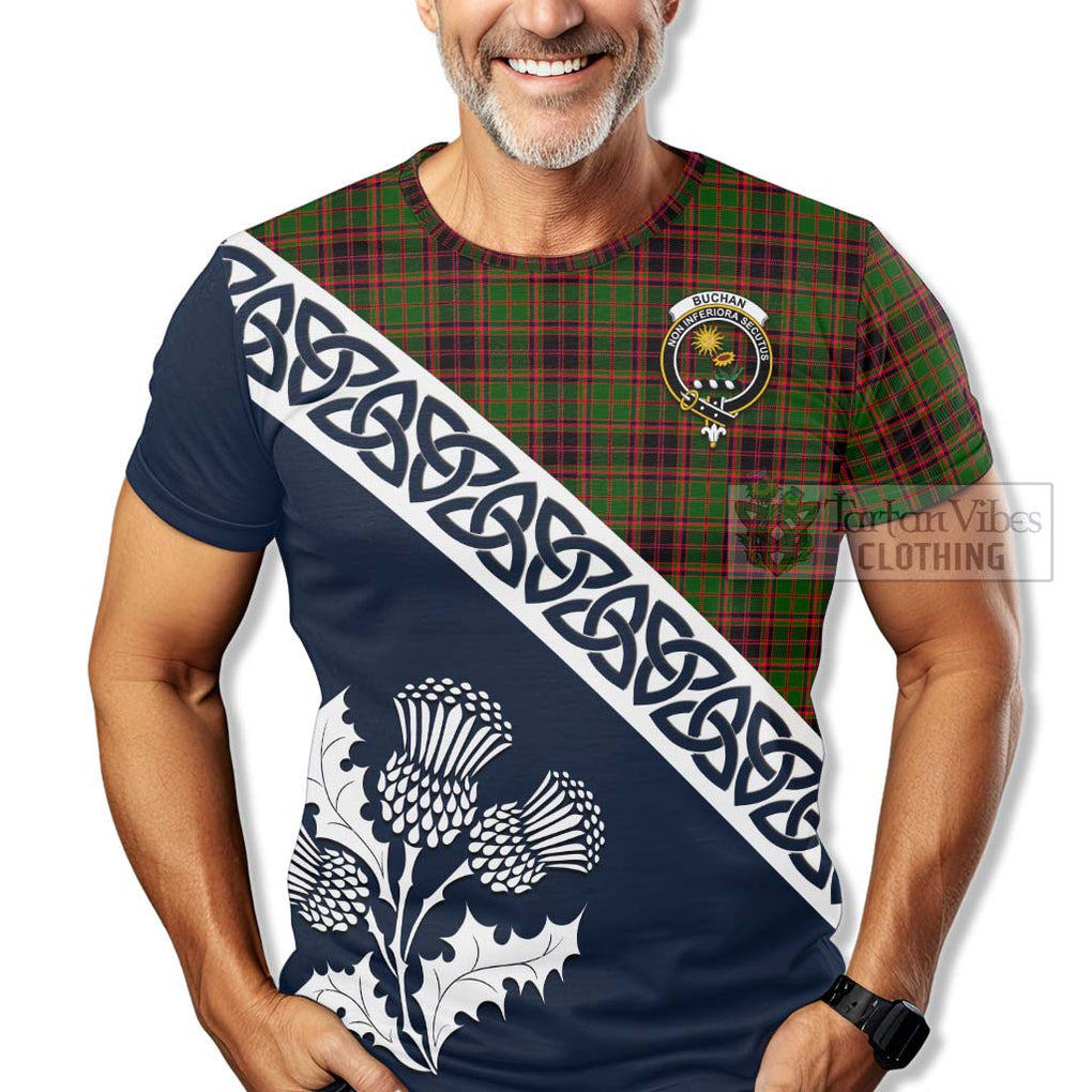 Buchan Tartan T-Shirt Featuring Thistle and Scotland Map