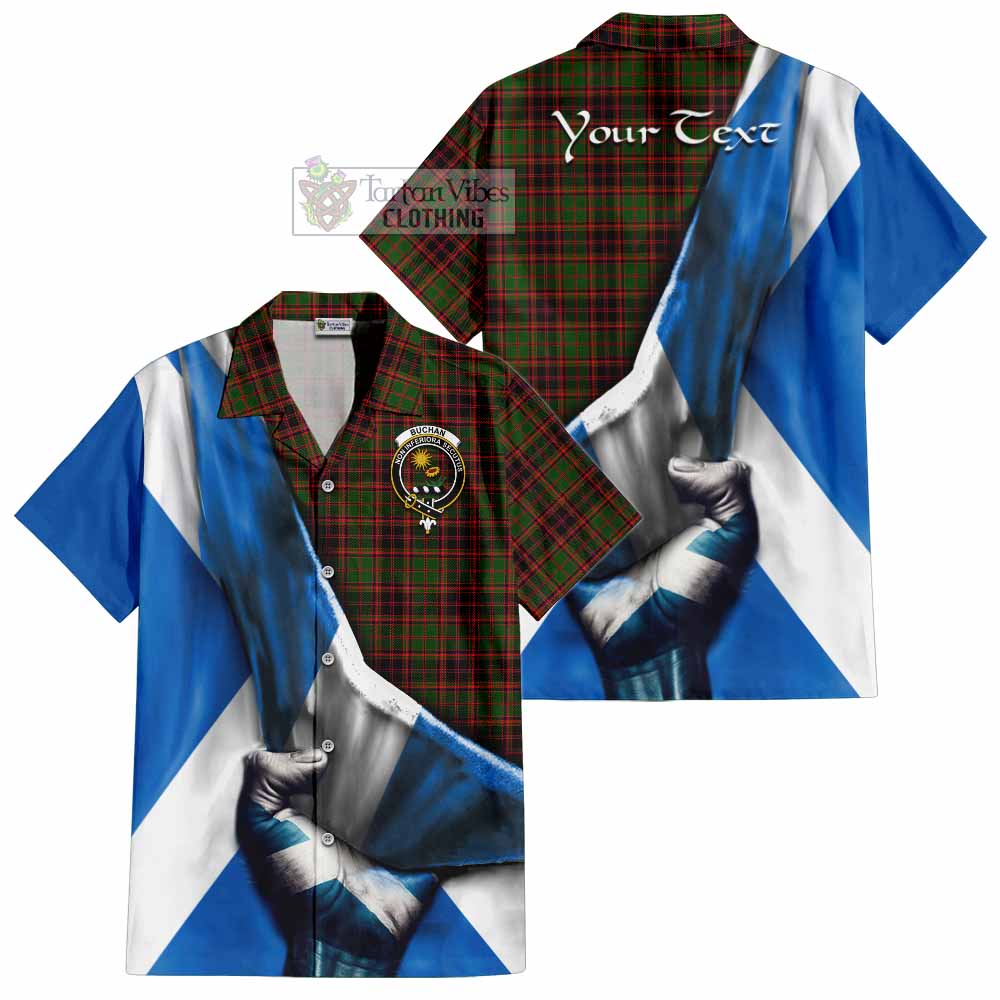 Tartan Vibes Clothing Buchan Tartan Short Sleeve Button Shirt with Family Crest Scotland Patriotic Style