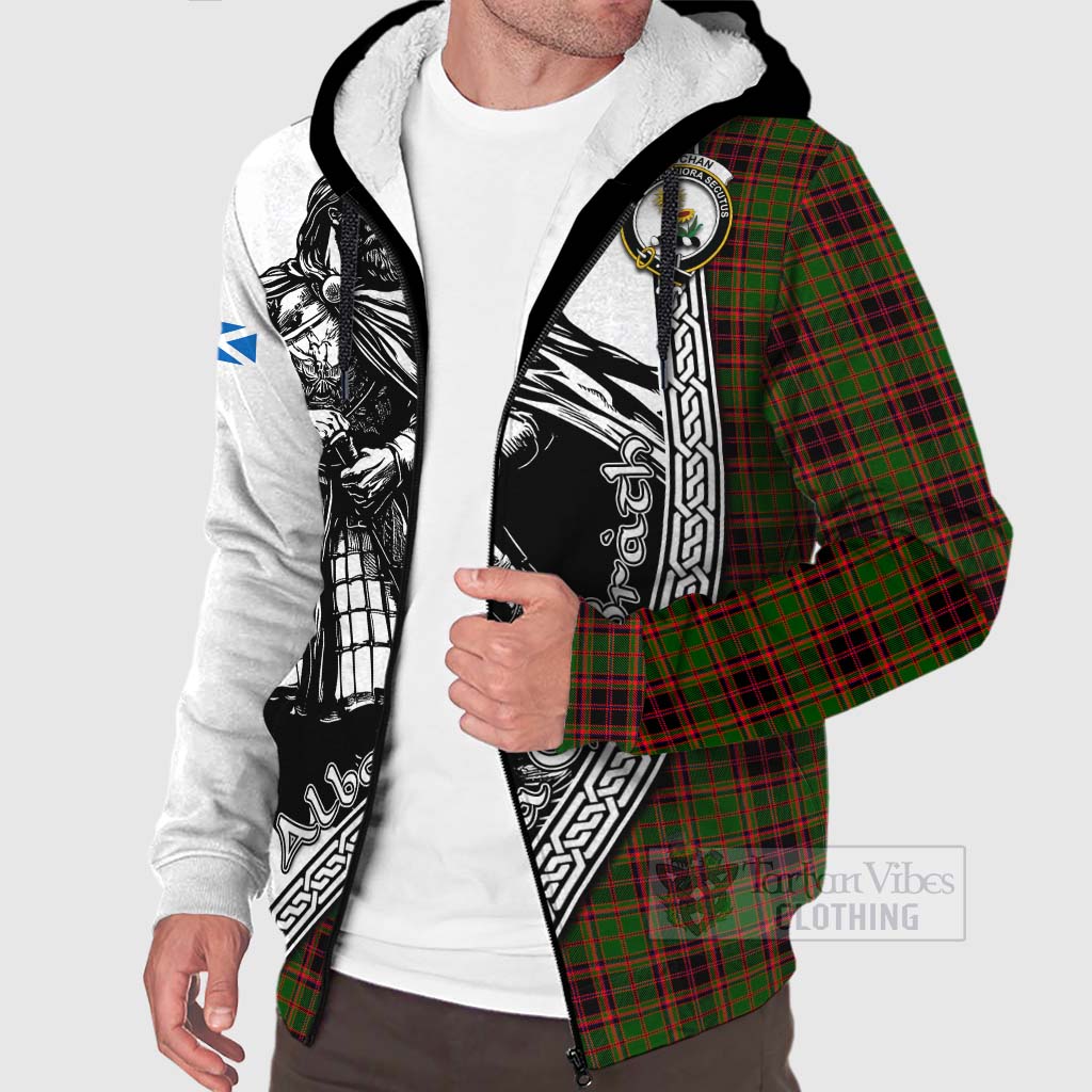 Tartan Vibes Clothing Buchan Tartan Clan Crest Sherpa Hoodie with Highlander Warrior Celtic Style