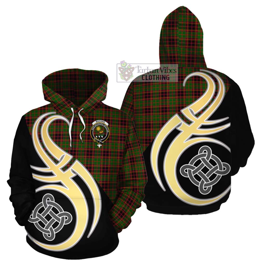 Tartan Vibes Clothing Buchan Tartan Cotton Hoodie with Family Crest and Celtic Symbol Style