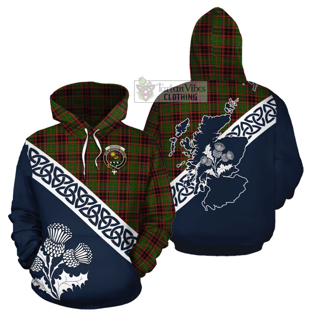 Tartan Vibes Clothing Buchan Tartan Cotton Hoodie Featuring Thistle and Scotland Map