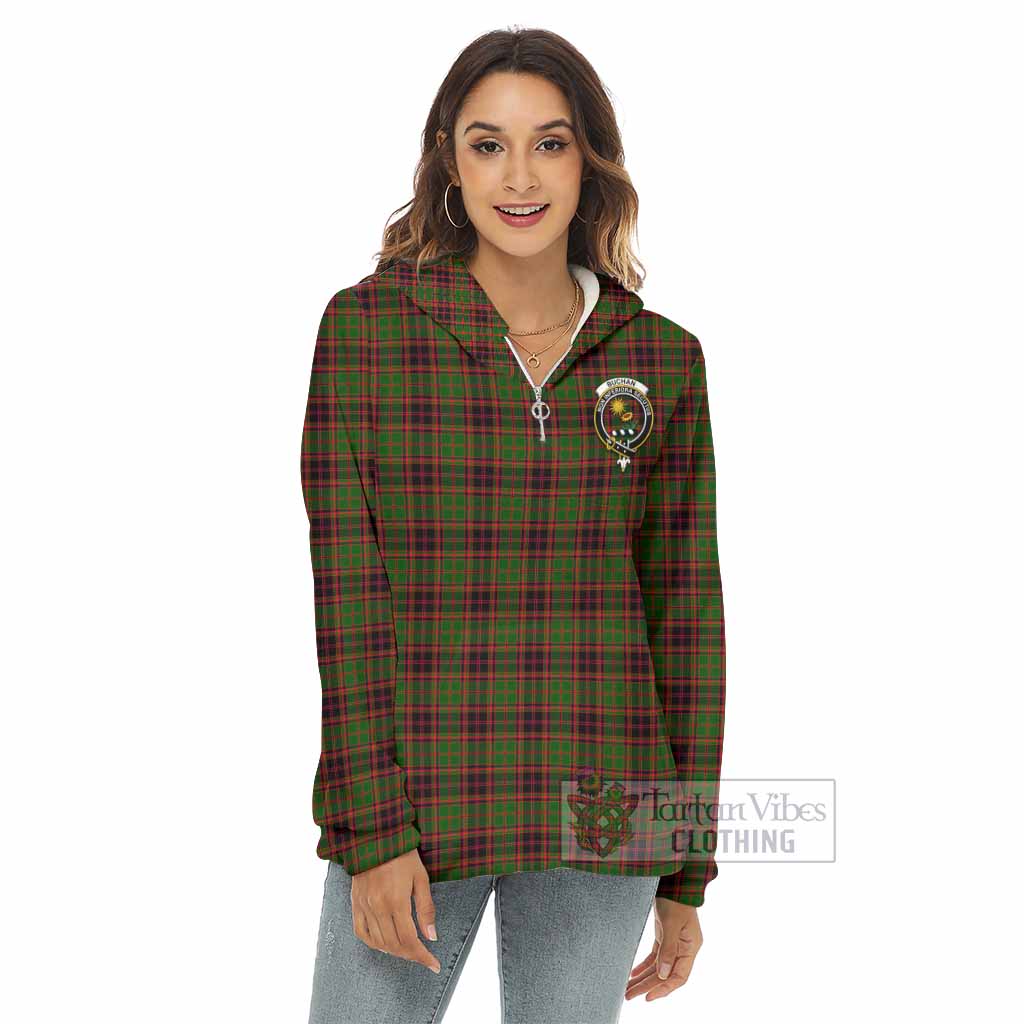 Tartan Vibes Clothing Buchan Tartan Crest Women's Borg  Half Zip Fleece Hoodie