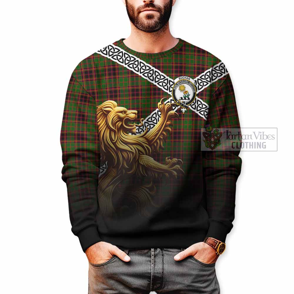 Buchan Crest Tartan Sweatshirt with Golden Lion Emblem Celtic Style - Tartan Vibes Clothing