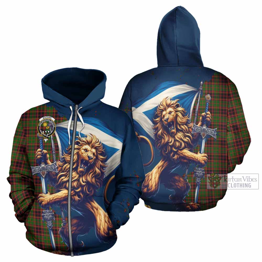 Buchan Tartan Family Crest Hoodie with Scottish Majestic Lion