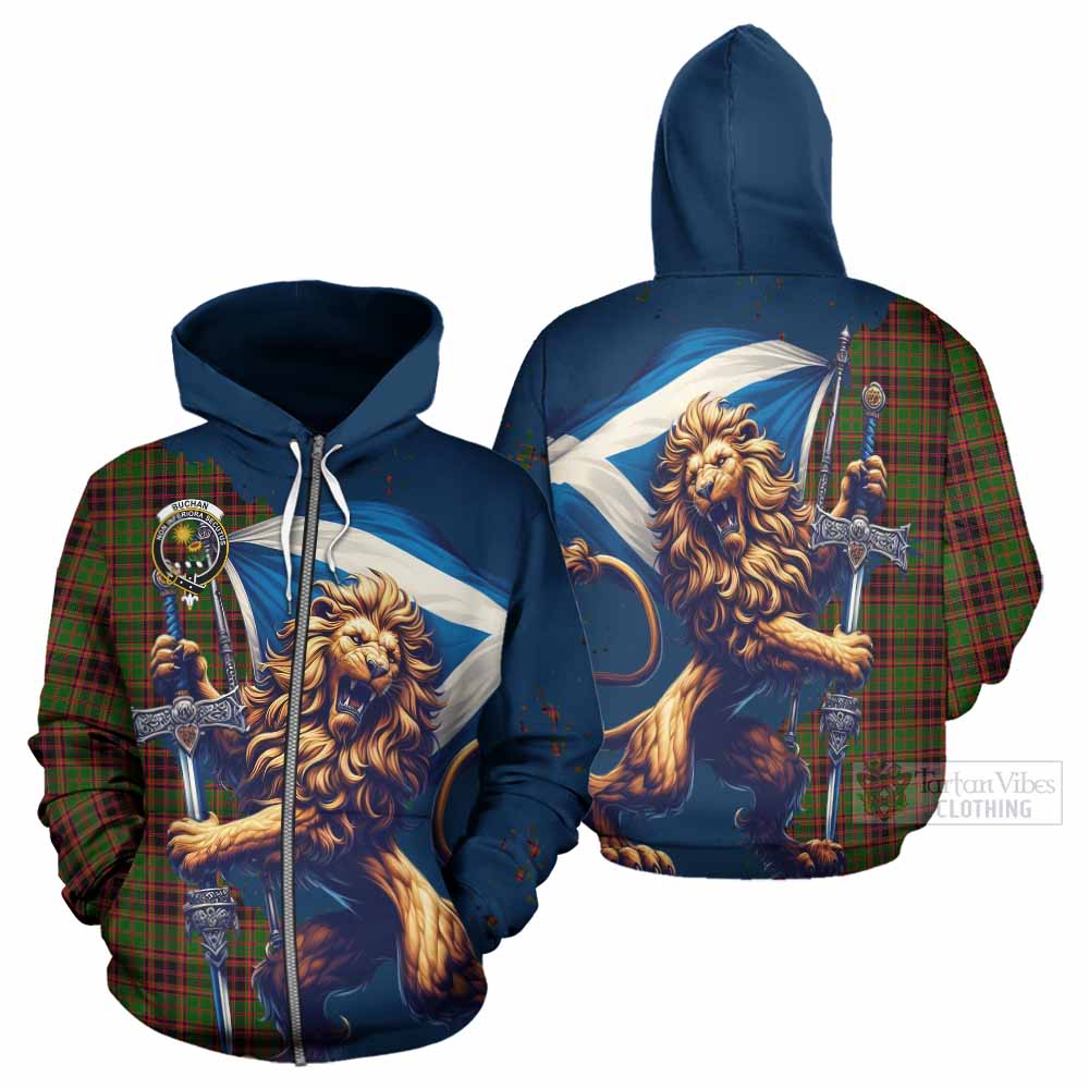 Tartan Vibes Clothing Buchan Tartan Family Crest Hoodie with Scottish Majestic Lion