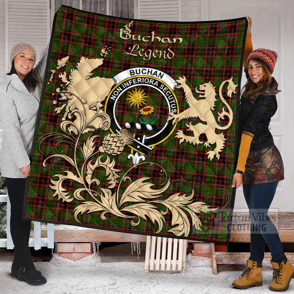 Tartan Vibes Clothing Buchan Tartan Quilt with Family Crest and Scottish Symbol Style