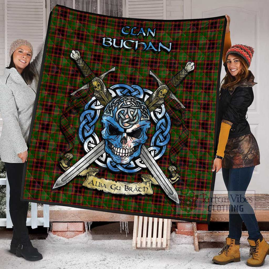 Tartan Vibes Clothing Buchan Tartan Quilt with Celtic Skull Alba Gu Brath Style