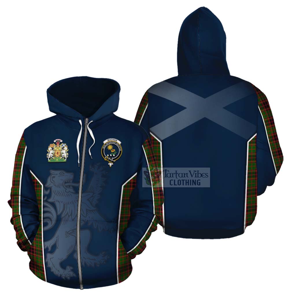 Tartan Vibes Clothing Buchan Tartan Cotton Hoodie with Family Crest and Lion Rampant Vibes Sport Style