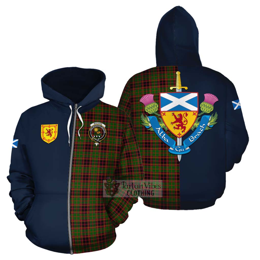 Tartan Vibes Clothing Buchan Tartan Cotton Hoodie Alba with Scottish Lion Royal Arm Half Style