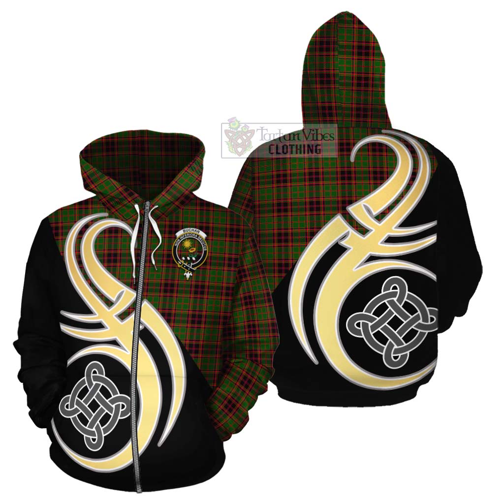 Tartan Vibes Clothing Buchan Tartan Cotton Hoodie with Family Crest and Celtic Symbol Style