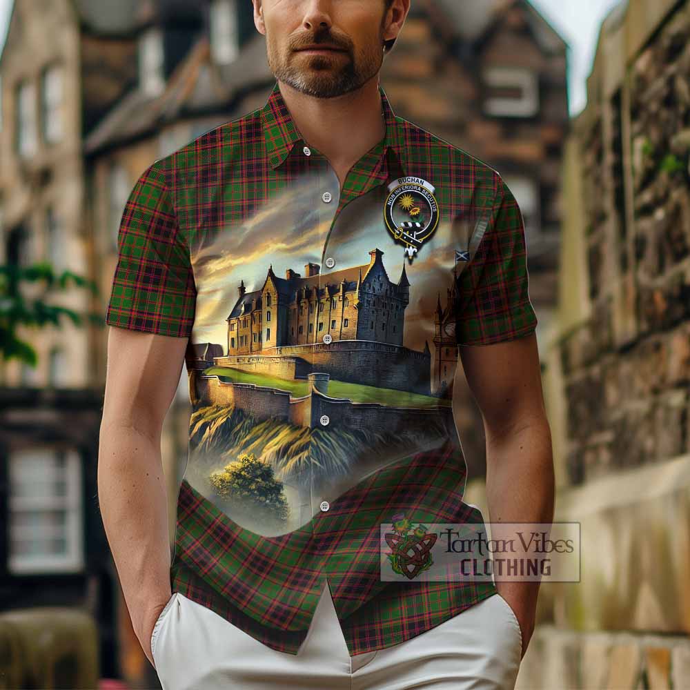 Buchan Tartan Family Crest Hawaiian Shirt with Scottish Ancient Castle Style - Tartan Vibes Clothing