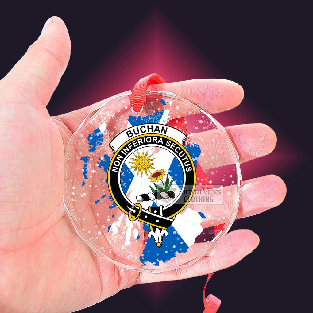 Tartan Vibes Clothing Buchan Clan Crest Christmas Glass Ornament with Scotland Map