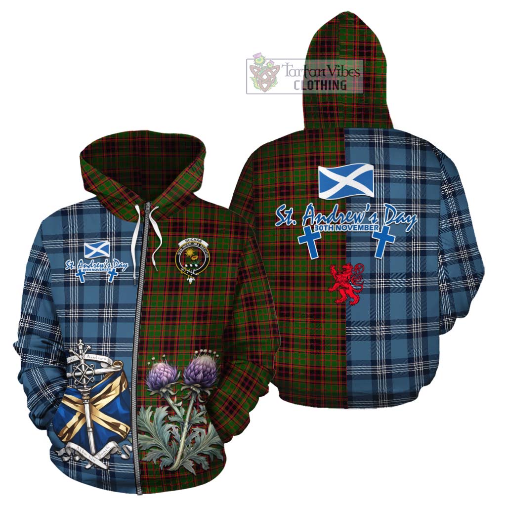 Tartan Vibes Clothing Buchan Tartan Cotton Hoodie Happy St. Andrew's Day Half Tartan Style