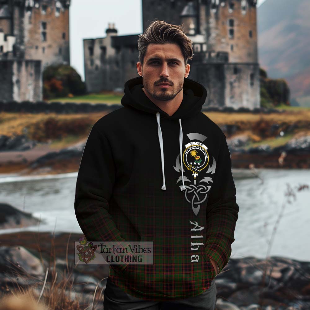 Tartan Vibes Clothing Buchan Tartan Cotton Hoodie Featuring Alba Gu Brath Family Crest Celtic Inspired