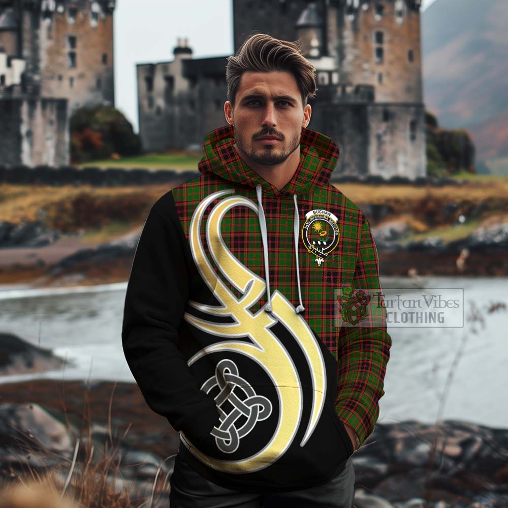 Tartan Vibes Clothing Buchan Tartan Cotton Hoodie with Family Crest and Celtic Symbol Style