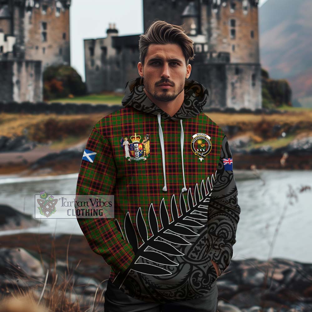 Tartan Vibes Clothing Buchan Crest Tartan Cotton Hoodie with New Zealand Silver Fern Half Style