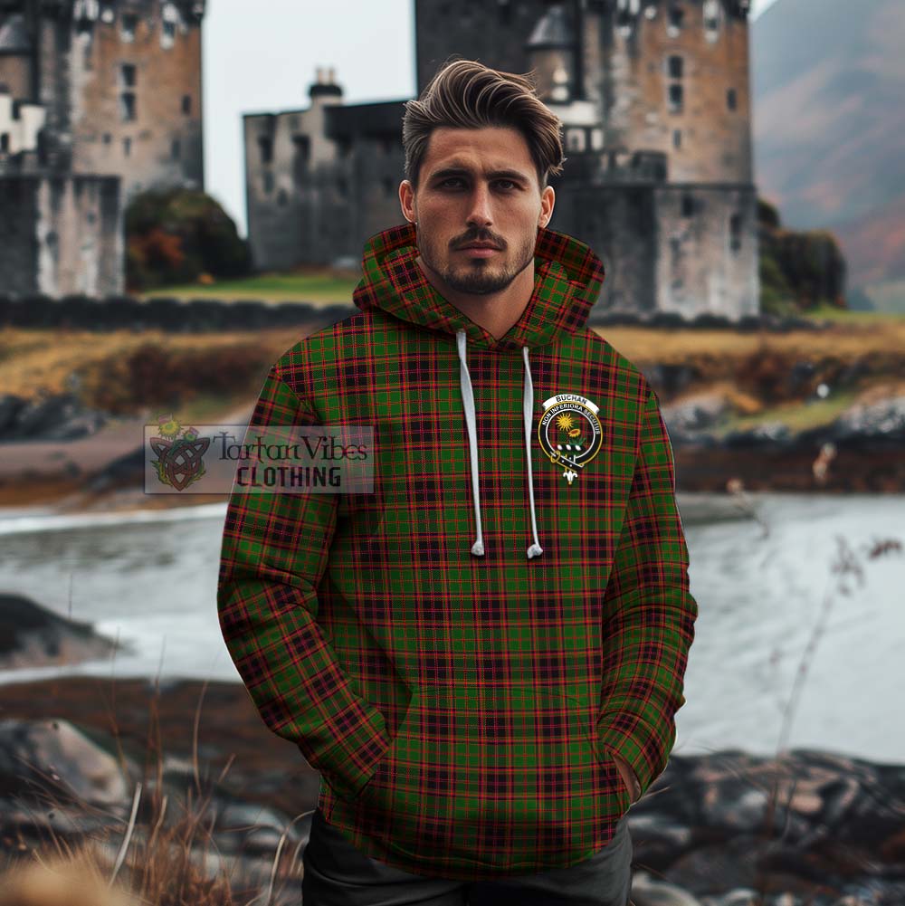 Tartan Vibes Clothing Buchan Tartan Cotton Hoodie with Family Crest Celtic Skull Style