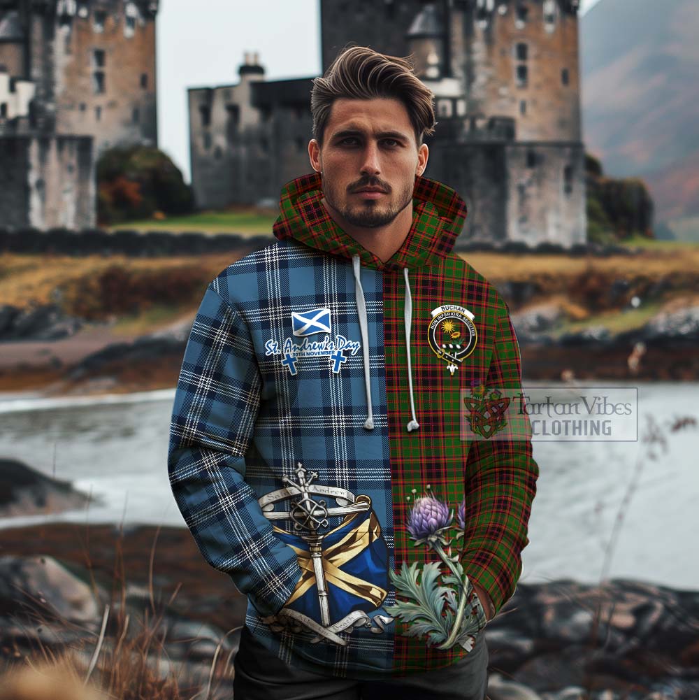 Tartan Vibes Clothing Buchan Tartan Cotton Hoodie Happy St. Andrew's Day Half Tartan Style