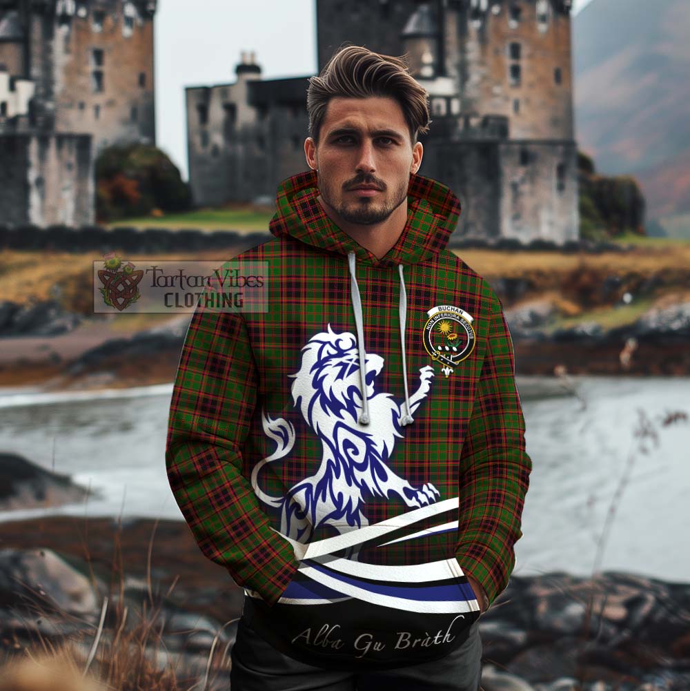 Tartan Vibes Clothing Buchan Tartan Cotton Hoodie with Alba Gu Brath Regal Lion Emblem