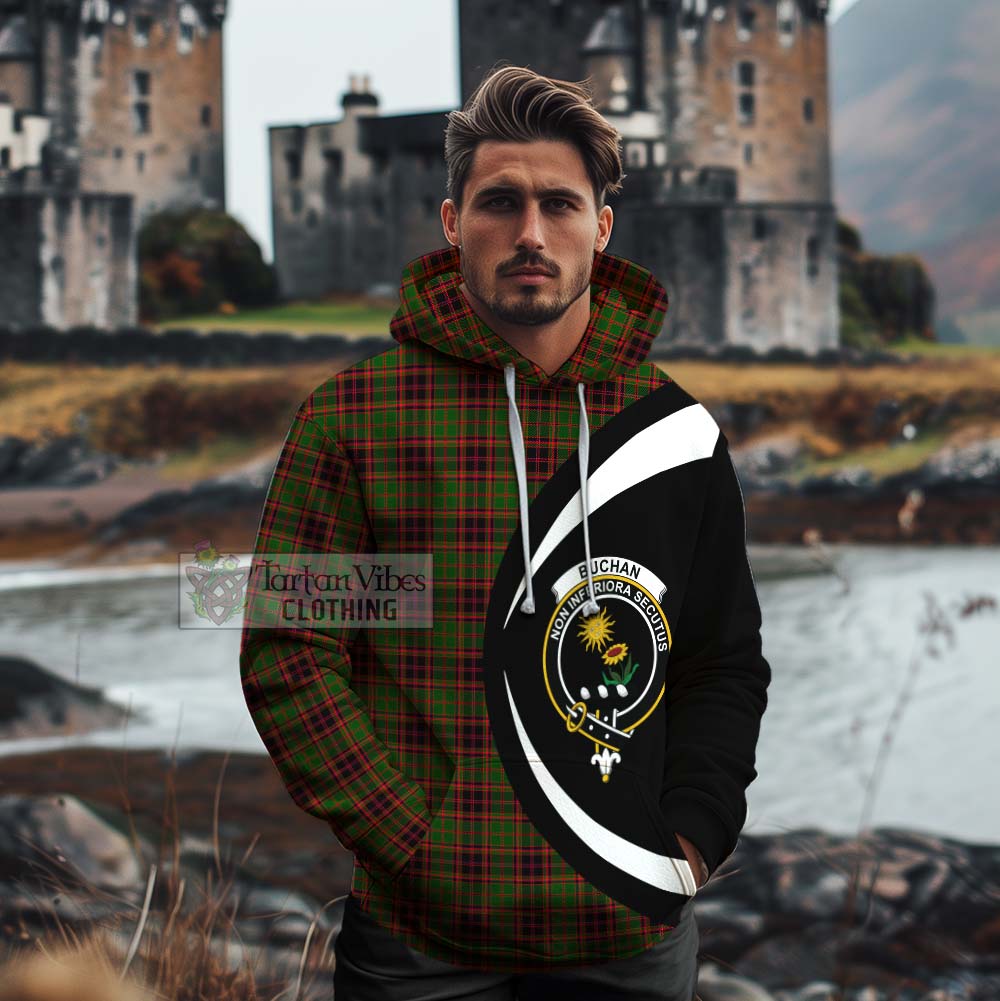 Tartan Vibes Clothing Buchan Tartan Cotton Hoodie with Family Crest Circle Style