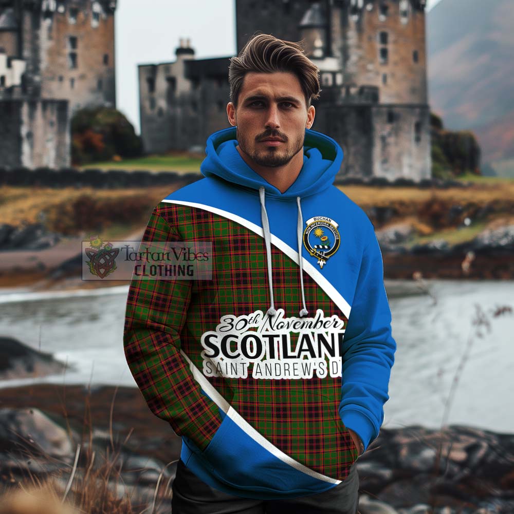 Tartan Vibes Clothing Buchan Family Crest Tartan Cotton Hoodie Celebrate Saint Andrew's Day in Style