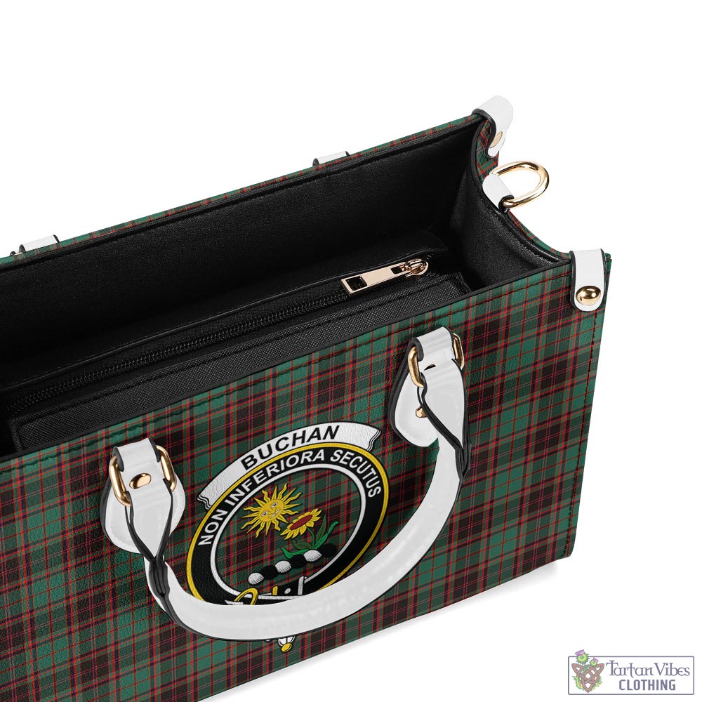 Tartan Vibes Clothing Buchan Ancient Tartan Luxury Leather Handbags with Family Crest