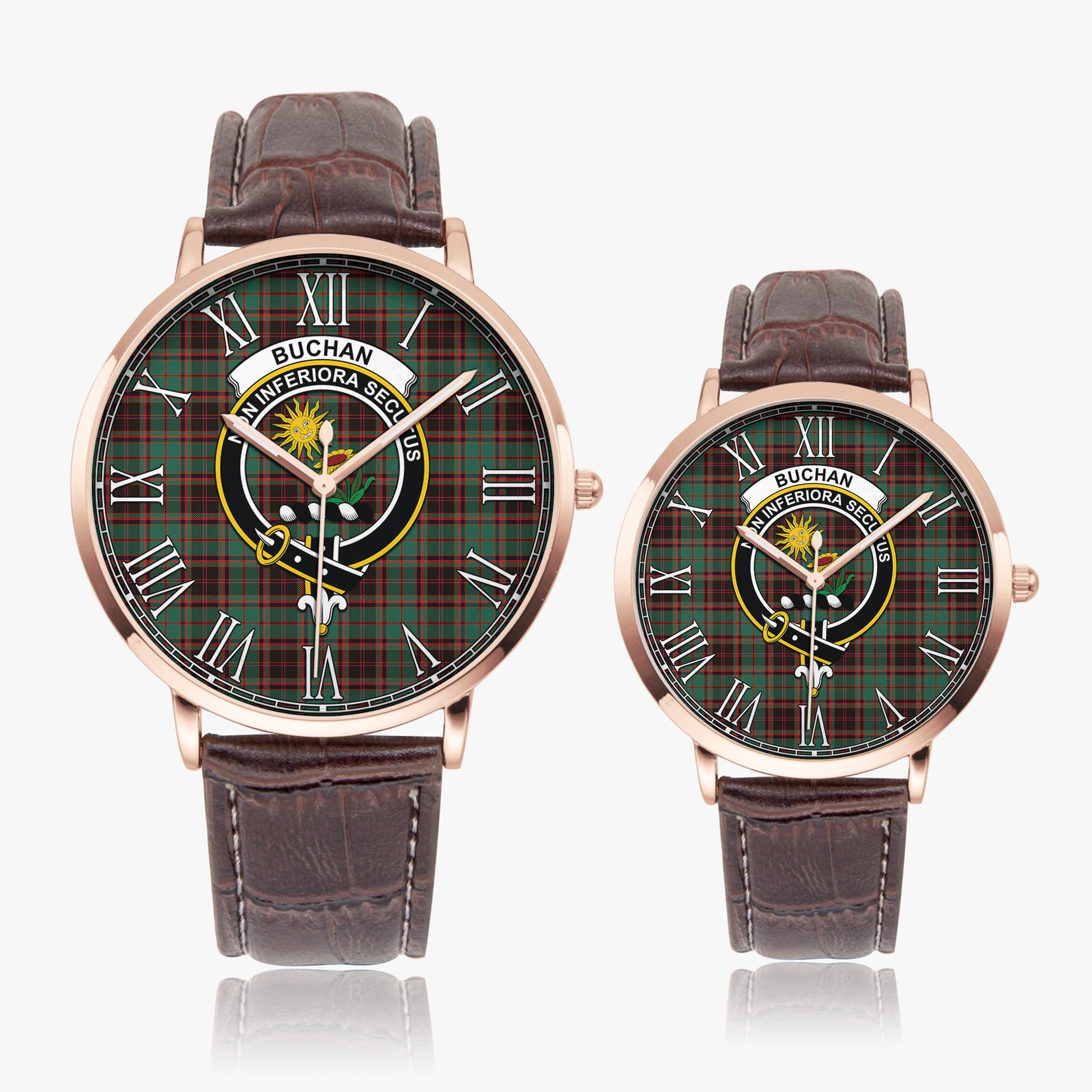 Buchan Ancient Tartan Family Crest Leather Strap Quartz Watch - Tartanvibesclothing