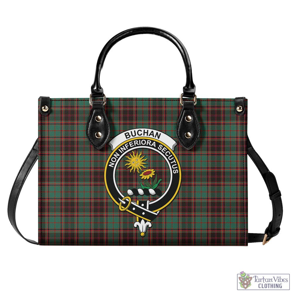 Tartan Vibes Clothing Buchan Ancient Tartan Luxury Leather Handbags with Family Crest