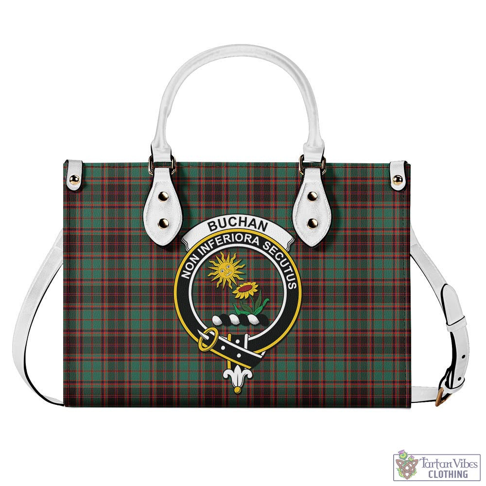 Tartan Vibes Clothing Buchan Ancient Tartan Luxury Leather Handbags with Family Crest