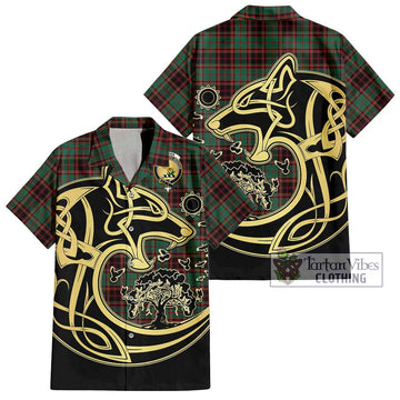 Buchan Ancient Tartan Short Sleeve Button Shirt with Family Crest Celtic Wolf Style