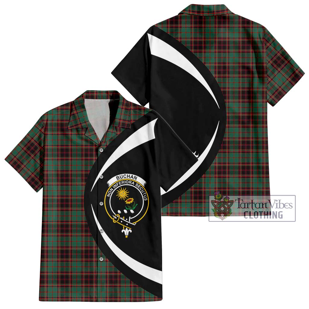 Buchan Ancient Tartan Short Sleeve Button Up with Family Crest Circle Style Kid - Tartan Vibes Clothing