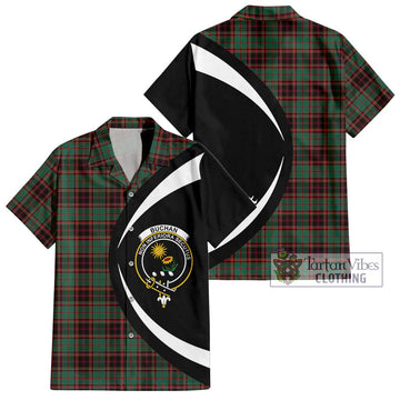 Buchan Ancient Tartan Short Sleeve Button Up with Family Crest Circle Style