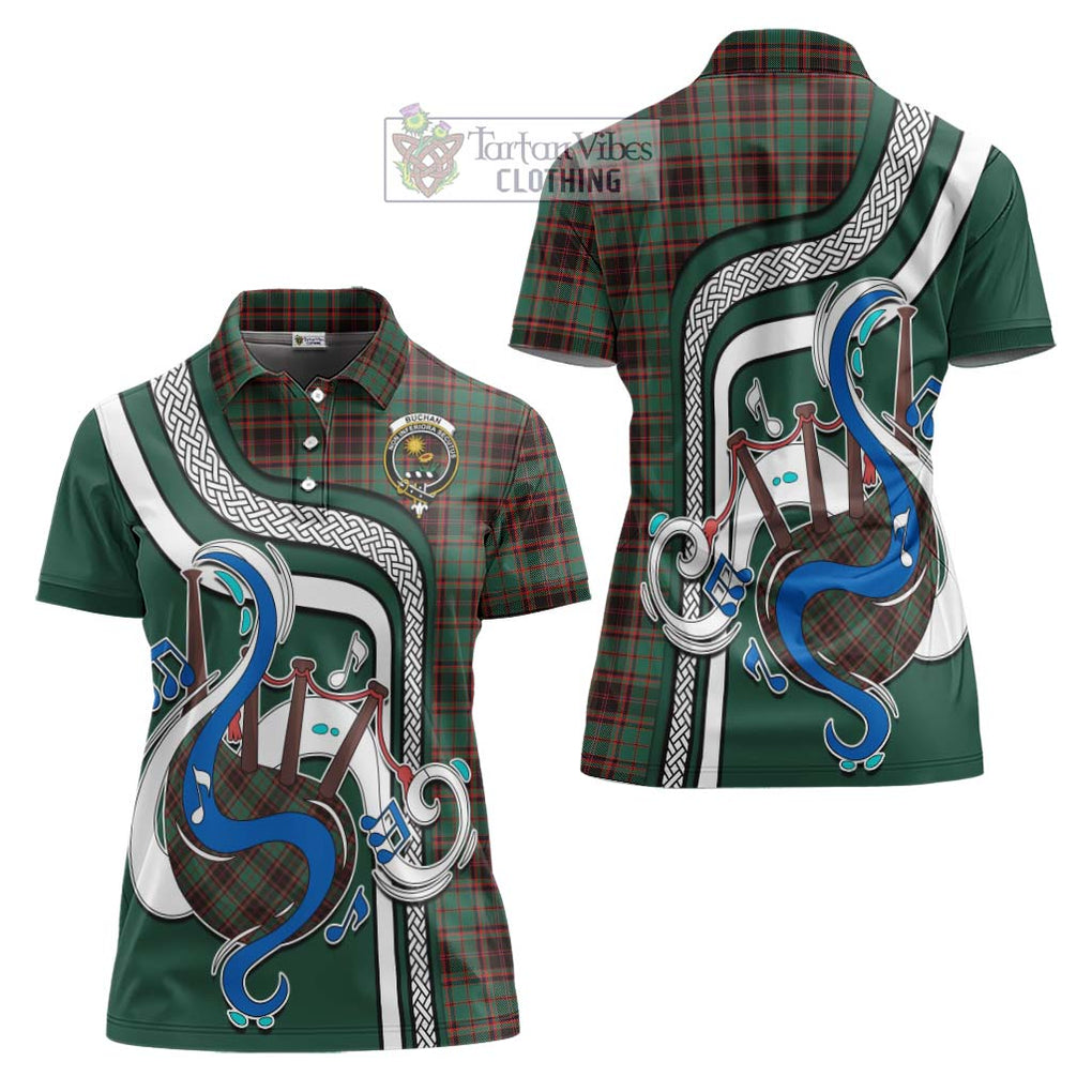 Buchan Ancient Tartan Women's Polo Shirt with Epic Bagpipe Style Women - Tartanvibesclothing Shop