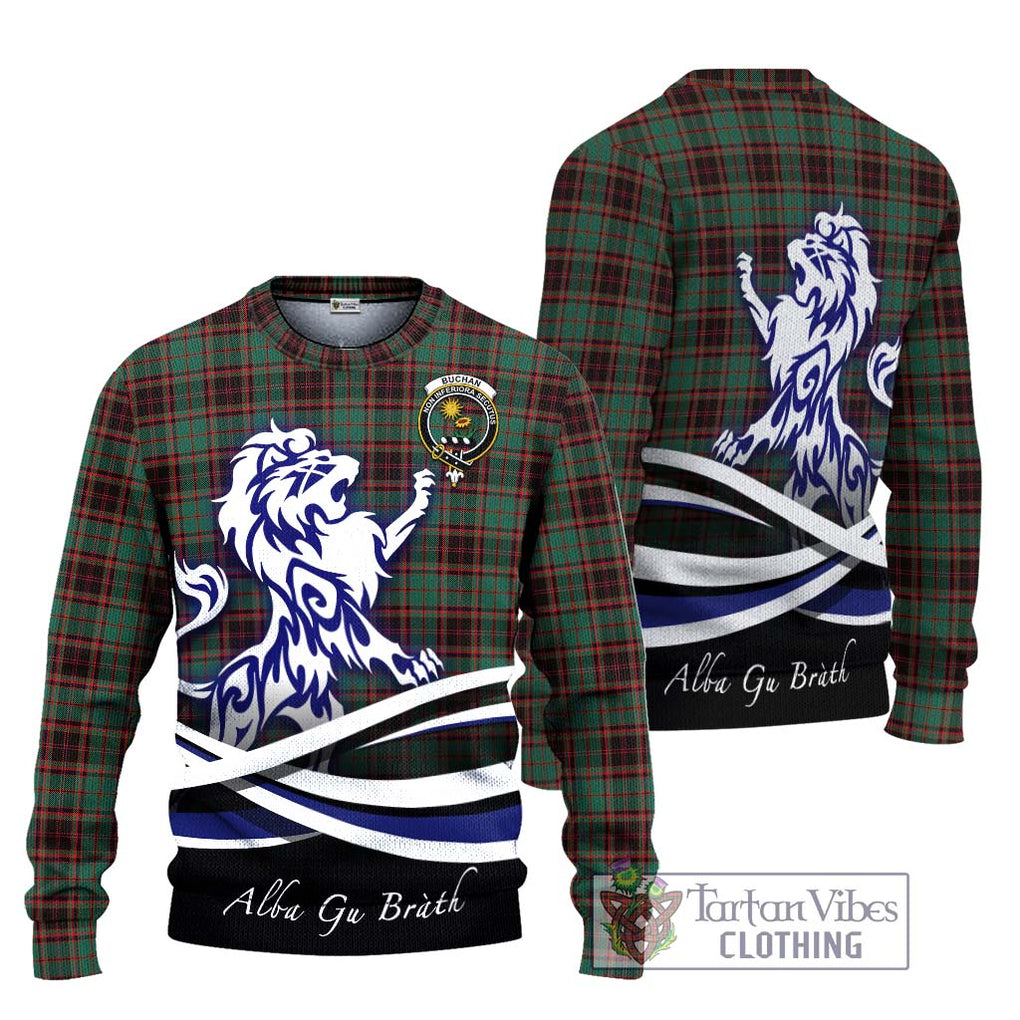 Buchan Ancient Tartan Knitted Sweater with Alba Gu Brath Regal Lion Emblem Unisex - Tartanvibesclothing Shop