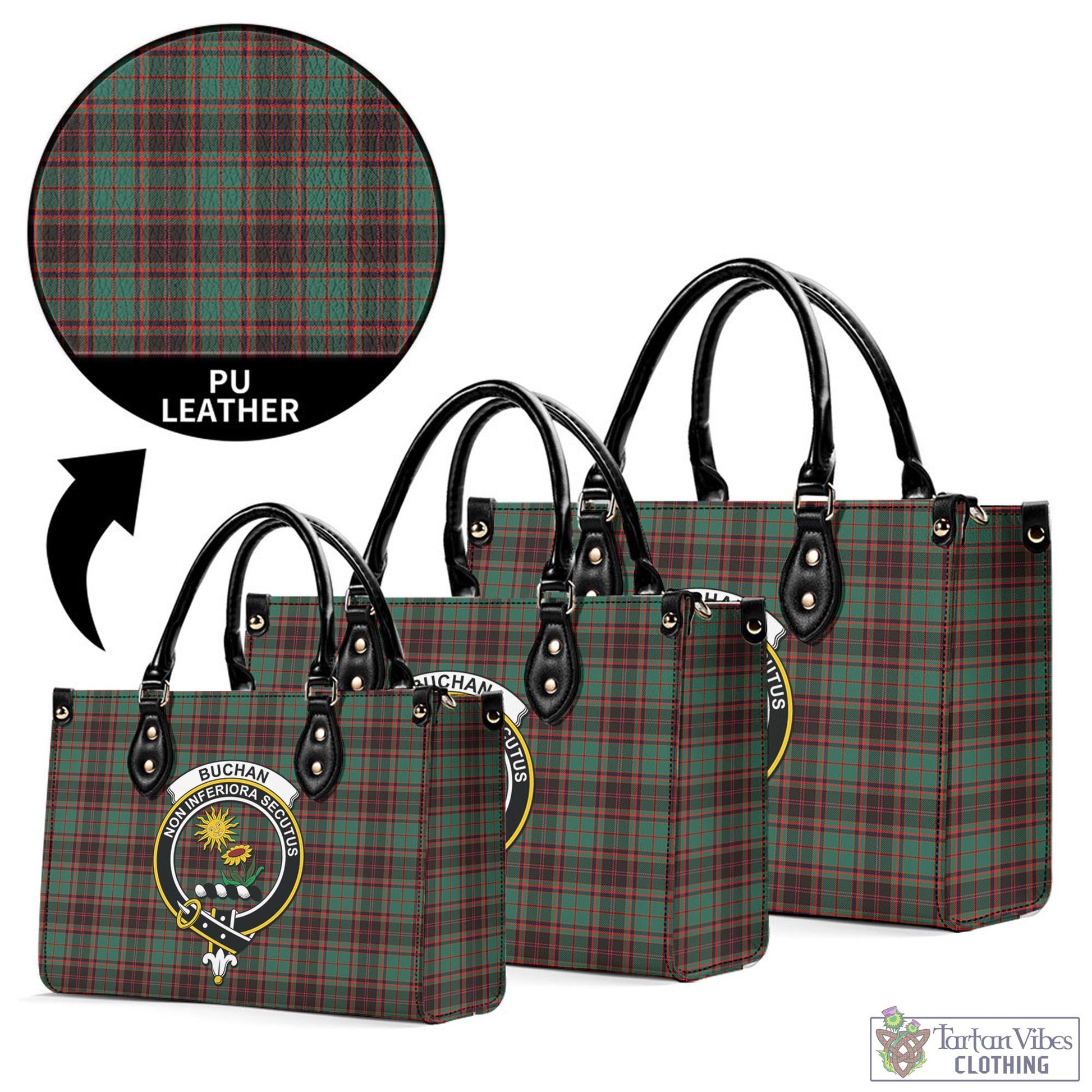 Tartan Vibes Clothing Buchan Ancient Tartan Luxury Leather Handbags with Family Crest