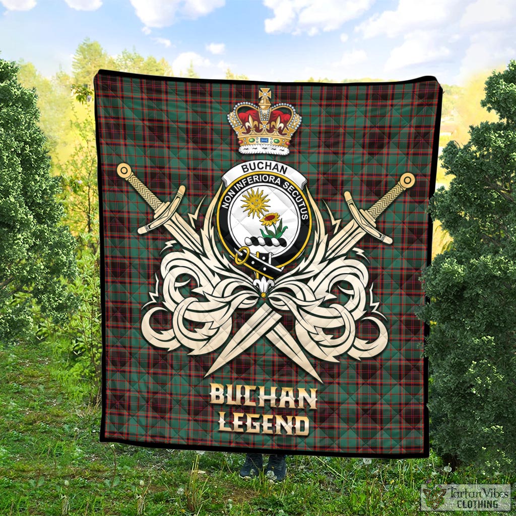 Tartan Vibes Clothing Buchan Ancient Tartan Quilt with Clan Crest and the Golden Sword of Courageous Legacy