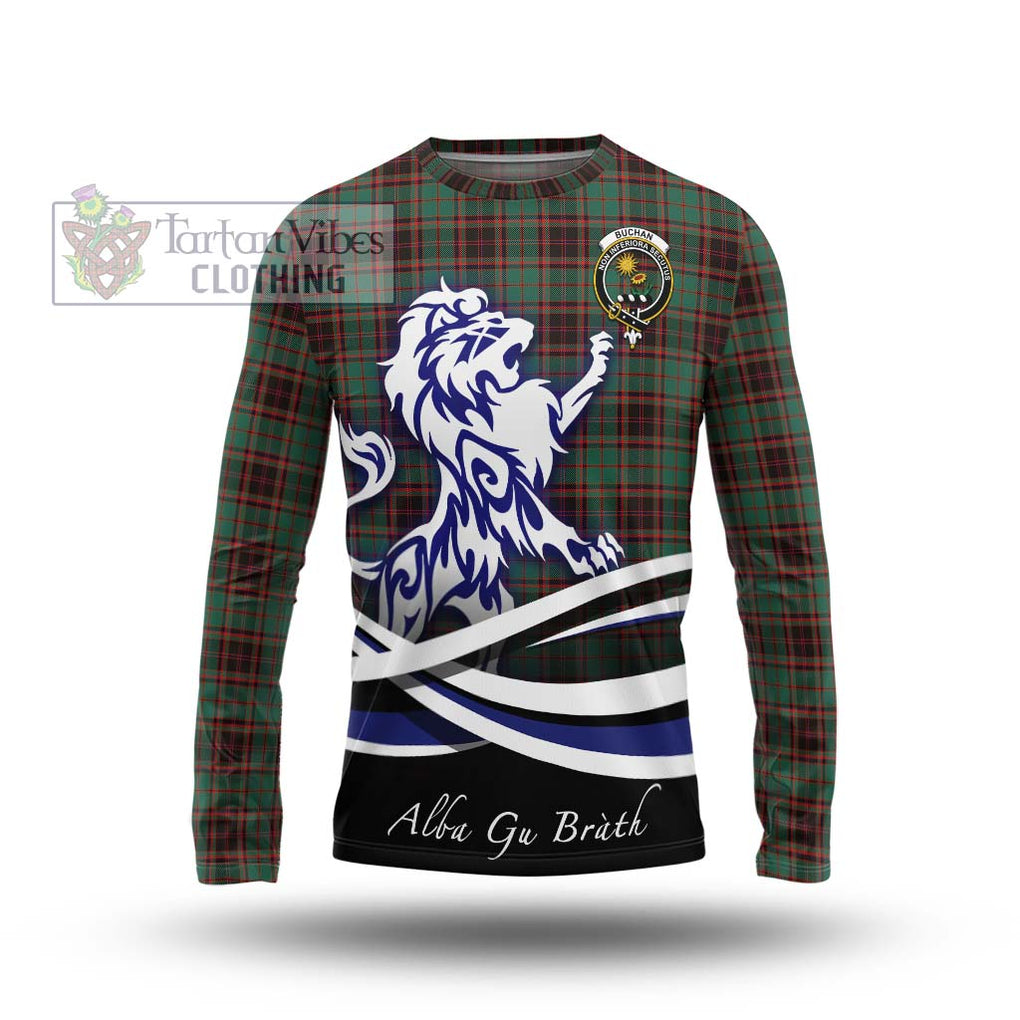 Buchan Ancient Tartan Long Sleeve T-Shirt with Alba Gu Brath Regal Lion Emblem Unisex - Tartanvibesclothing Shop