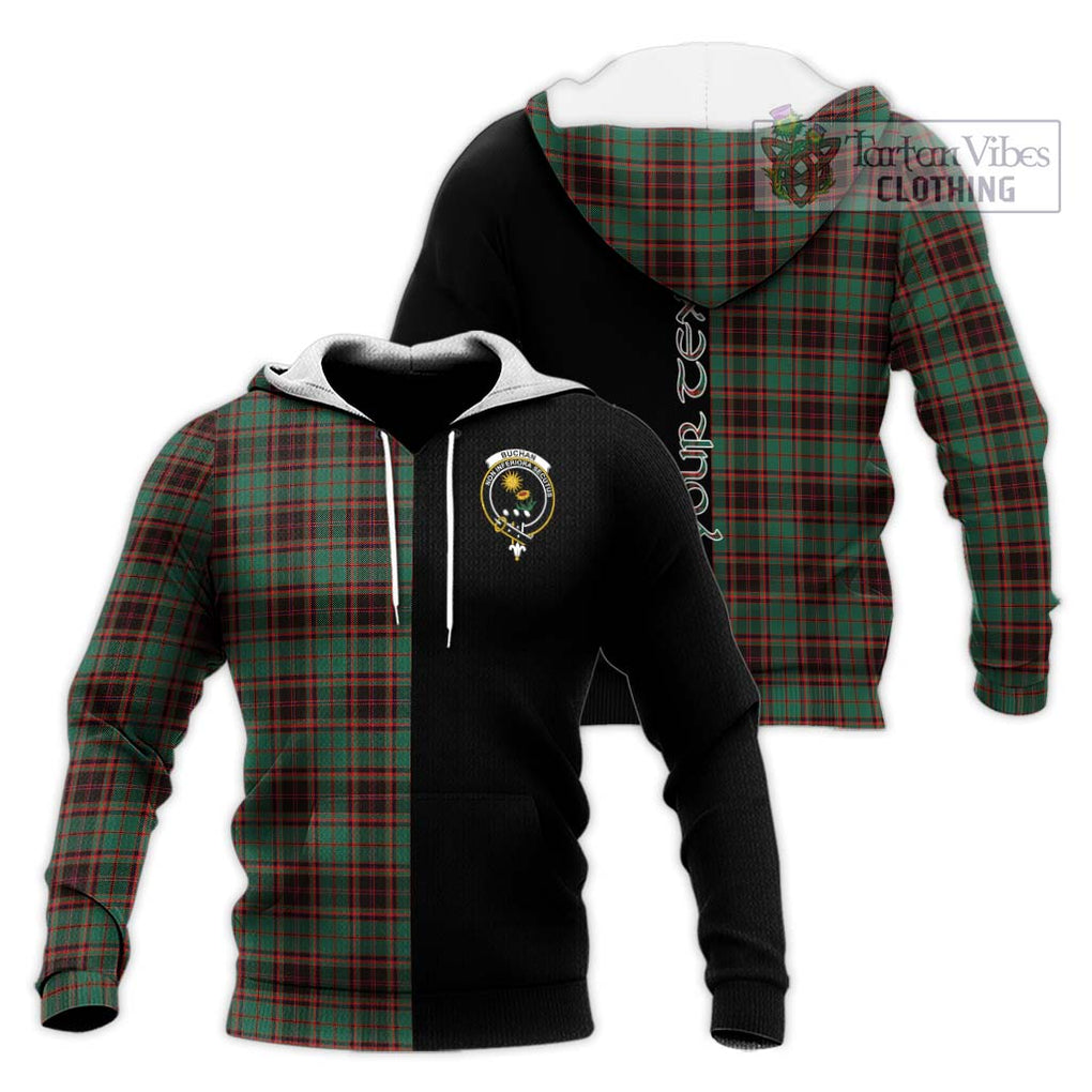 Buchan Ancient Tartan Knitted Hoodie with Family Crest and Half Of Me Style Unisex Knitted Pullover Hoodie - Tartanvibesclothing Shop